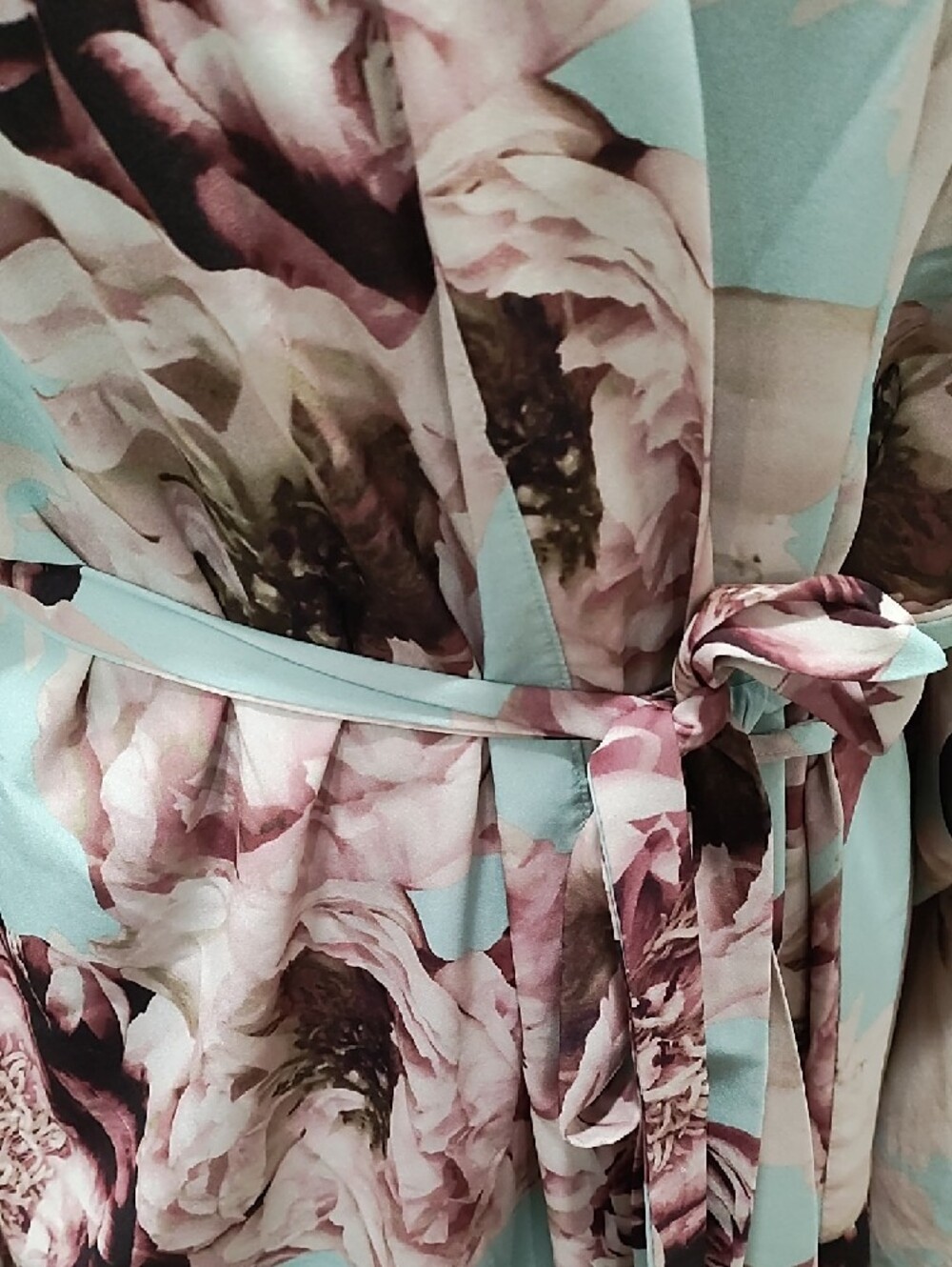 Floral Satin Kimono Robe - Blush, Mauve & Mint - Picture 5 of 7